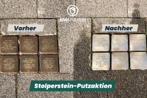 Vorher-Nachher Vergleich der gereinigten Stolpersteine