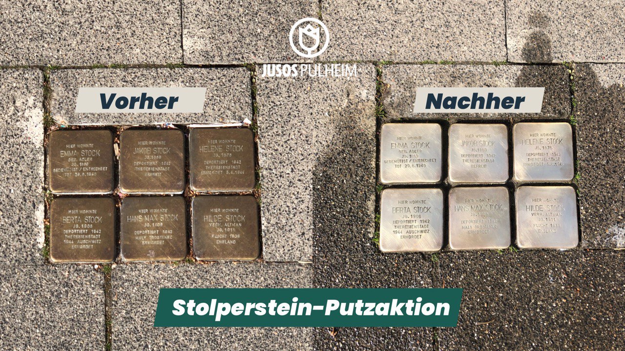 Vorher-Nachher Vergleich der gereinigten Stolpersteine